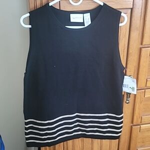 NWT Liz Claiborne Black Sleeveless Knit Top with Cream Stripe -XL